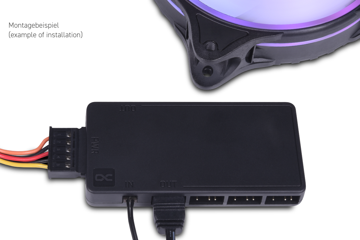 Alphacool Core 11x 3-Pin DRGB splitter with SATA power connector