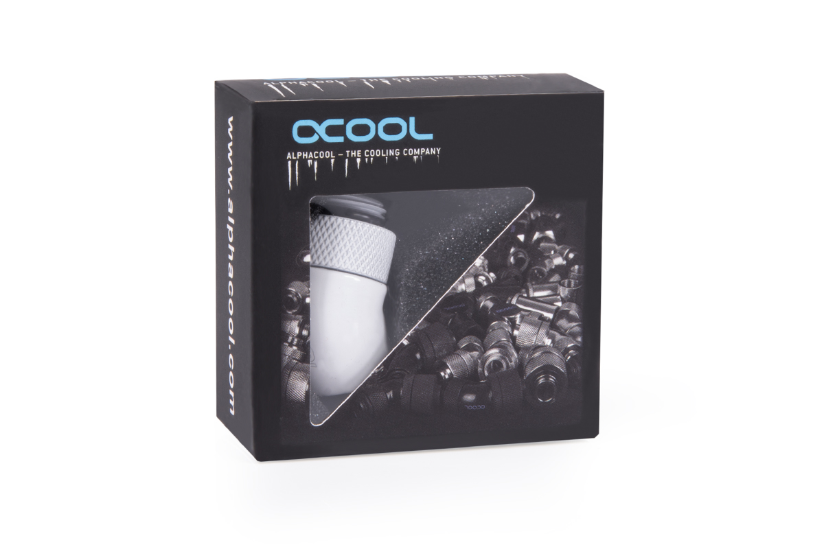 Alphacool Eiszapfen angled adaptor 45° rotatable G1/4 outer thread to G1/4 ínner thread - white