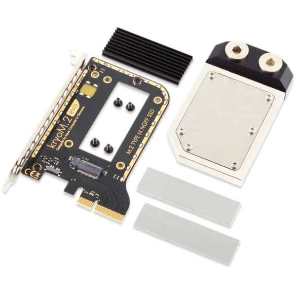 Aquacomputer kryoM.2 evo PCIe 5.0/4.0/3.0 x4 adapter for M.2 NGFF PCIe SSD, M-Key with nickel plated water block