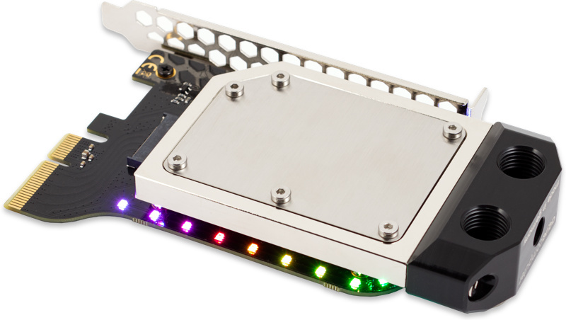 Aquacomputer kryoM.2 RGBpx PCIe 5.0/4.0/3.0 x4 adapter for M.2 PCIe SSD, M-Key with nickel plated water block