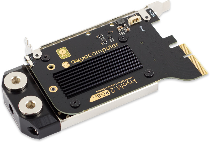 Aquacomputer kryoM.2 RGBpx PCIe 5.0/4.0/3.0 x4 adapter for M.2 PCIe SSD, M-Key with nickel plated water block