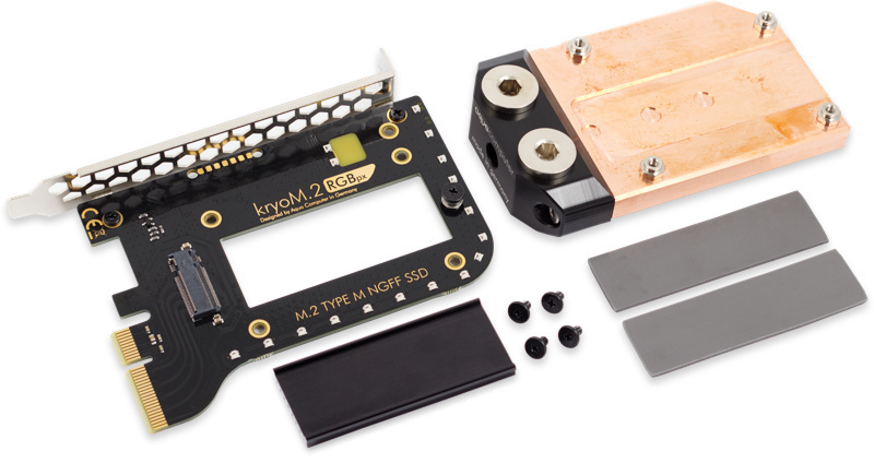 Aquacomputer kryoM.2 RGBpx PCIe 5.0/4.0/3.0 x4 adapter for M.2 PCIe SSD, M-Key with water block