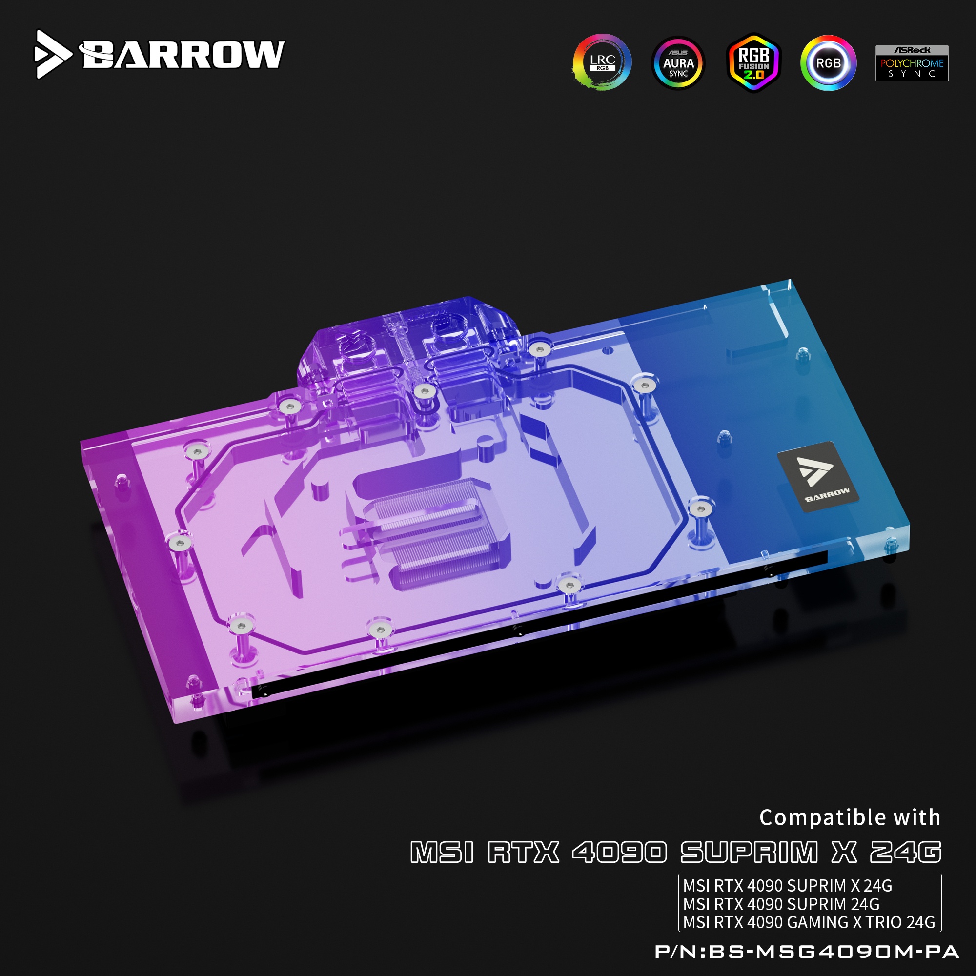 Barrow MSI RTX4090 TRIO , LRC 2.0 RGB Graphics Card Waterblock + Backplate
