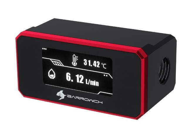 BarrowCH G1/4 Digital OLED Display Flow And Temperature Sensor - Red
