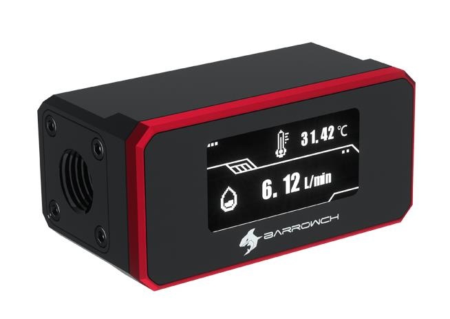 BarrowCH G1/4 Digital OLED Display Flow And Temperature Sensor - Red