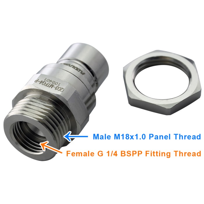 Koolance QD3-MTFG4-P Male Quick Disconnect No-Spill Coupling, Panel Female Threaded G 1/4BSPP