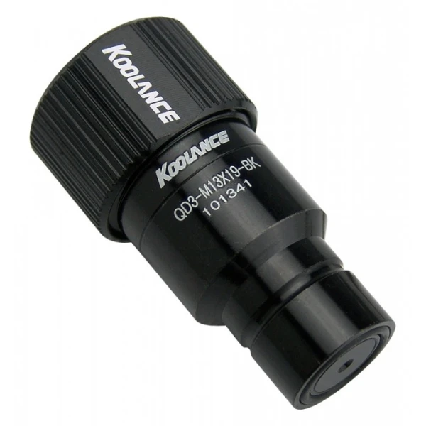 Koolance QD3 Male Quick Disconnect No-Spill Coupling, Compression for 13mm x 19mm (1/2in x 3/4in) Black QD3-M13X19-BK